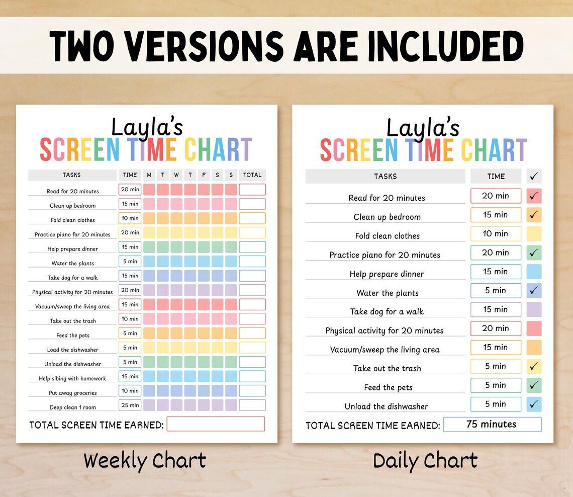 Editable Screen Time Chart for Kids, Screen Time Checklist, Screentime ...