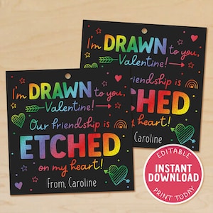 Arc-en-ciel à gratter Art Saint-Valentin, étiquettes en papier à gratter, Saint-Valentin en classe, pour les enfants, je suis attiré par vous, MODIFIABLE, téléchargement immédiat