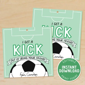 Fußball-Valentinstagskarten, Fußball-Valentinstagskarten, ich bekomme einen Kick, dein Freund zu sein, Kinder, Klassenzimmer-Valentinstag, EDITIERBAR, Sofort-Download