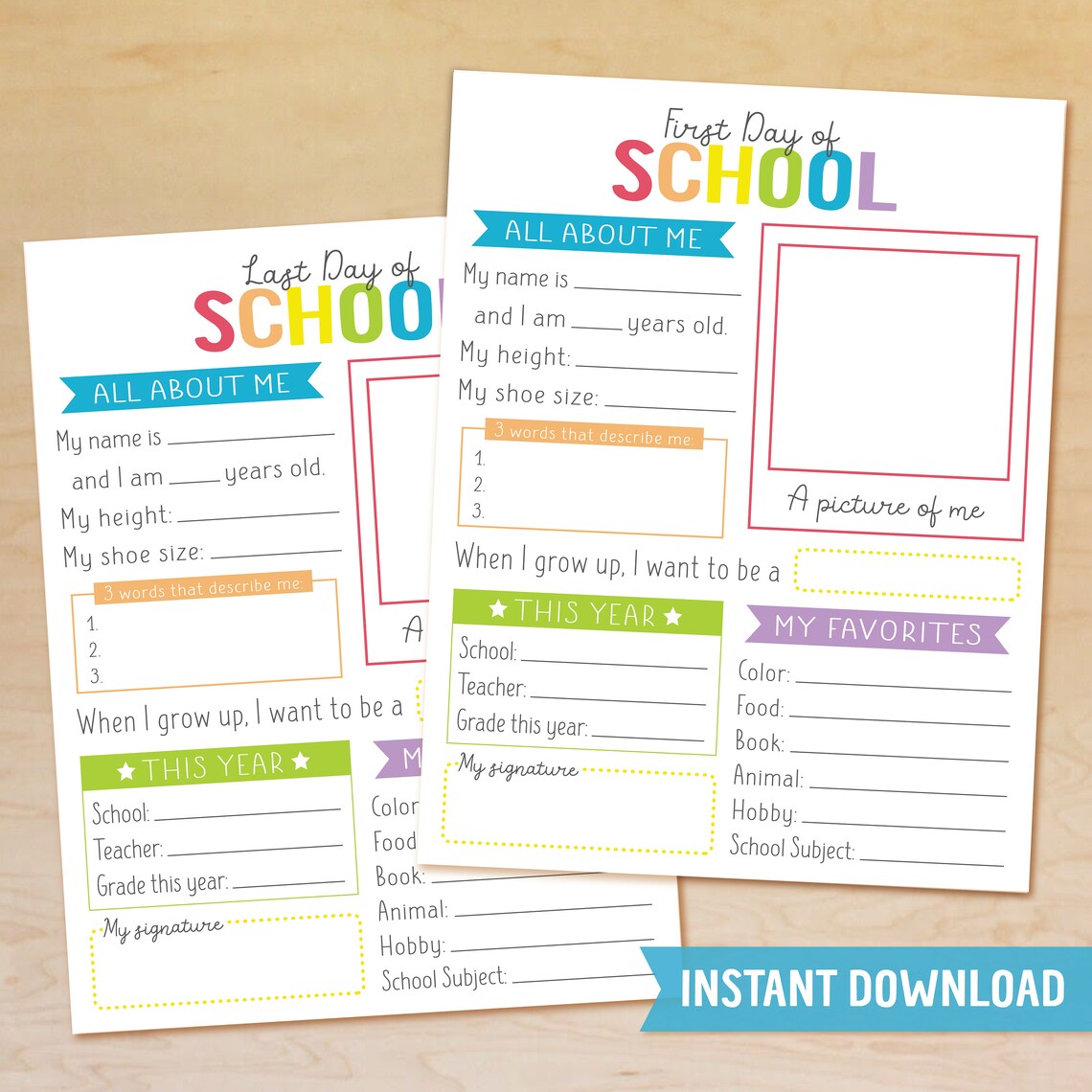 First Day of School Interview, Back to School Printable, Worksheet, Questionnaire, All About Me, School Memories, Keepsake, Instant Download image 1