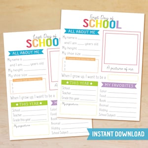 First Day of School Interview, Back to School Printable, Worksheet, Questionnaire, All About Me, School Memories, Keepsake, Instant Download