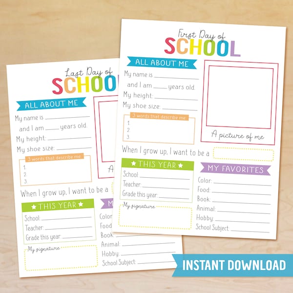 First Day of School Interview, Back to School Printable, Worksheet, Questionnaire, All About Me, School Memories, Keepsake, Instant Download