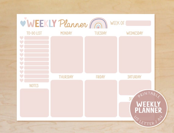 Kids Weekly Calendar Cute Colorful Printable Children's -  Portugal