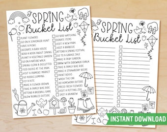 Spring Bucket List Printable, Spring Checklist Template, Spring Break, Spring Activities To Do List, Instant Download, EDITABLE PDF