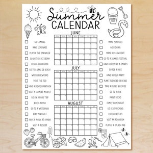 Printable Summer Calendar Poster, Summer Activities Calendar, Bucket List, Summer Checklist, Family Calendar, EDITABLE, Instant Download image 2