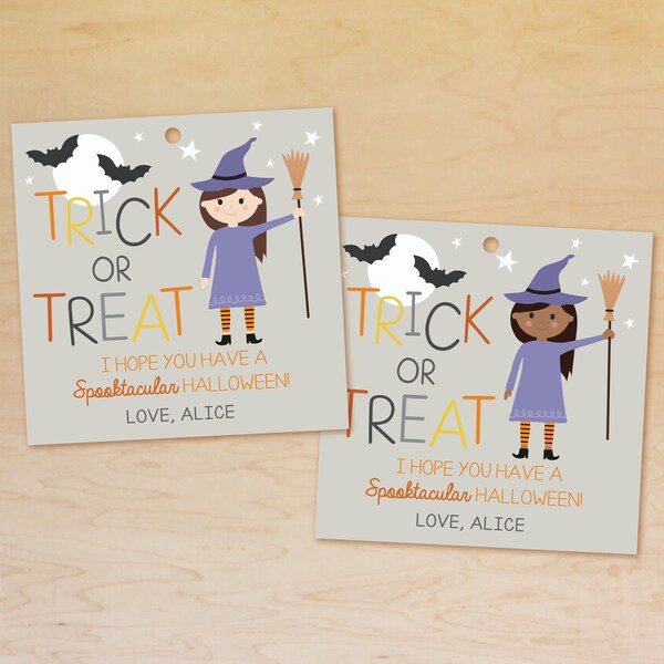 Witch Halloween Favor Tags, Personalized Kids Halloween Favor Tags, Costume Party Favor Tags, Printable Halloween Gift Tags, Party Favors