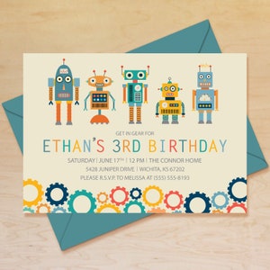 Robot Birthday Invitation, Robot Invitation, Robot Party Invitation, Robot Birthday Invite, Modern Robot Invitation, Printable Robot Invite