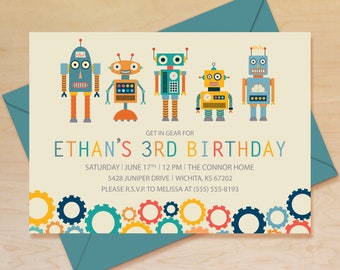Robot Birthday Invitation, Robot Invitation, Robot Party Invitation, Robot Birthday Invite, Modern Robot Invitation, Printable Robot Invite