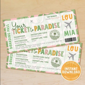Editable Boarding Pass Template, Beach Plane Ticket, Surprise Vacation Reveal, Ticket to Paradise, Tropical Beach Getaway, Instant Download