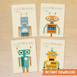 Robot Valentine DESCARGA INSTANTÁNEA, San Valentín imprimible, San Valentín para el aula, San Valentín para la escuela, San Valentín para niños, San Valentín para niños