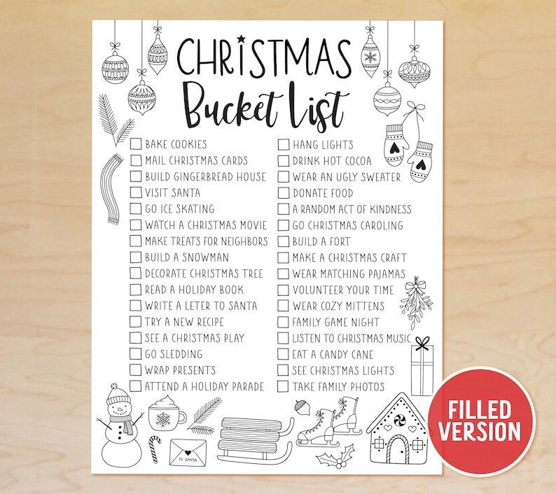 Christmas Bucket List Printable Winter Bucket List Template Etsy