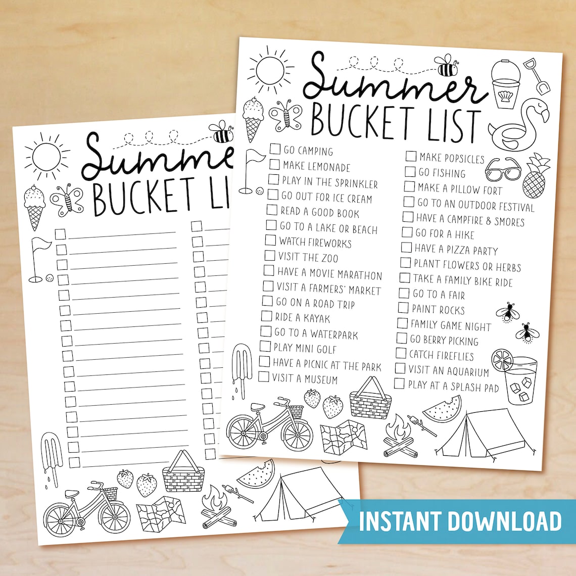 Summer Bucket List Printable, Summer Break Bucket List Template, Summer Activities Checklist, Summer To Do List, Editable, Instant Download image 1
