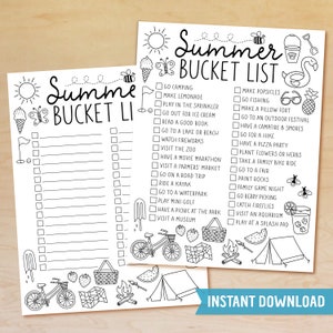 Summer Bucket List zum ausdrucken, Summer Break Bucket List Vorlage, Checkliste für Sommeraktivitäten, Sommer-To-Do-Liste, bearbeitbar, Sofort-Download