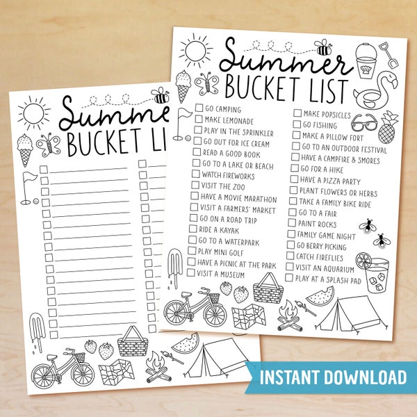 Summer Bucket List Printable, Summer Break Bucket List Template, Summer Activities Checklist, Summer To Do List, Editable, Instant Download