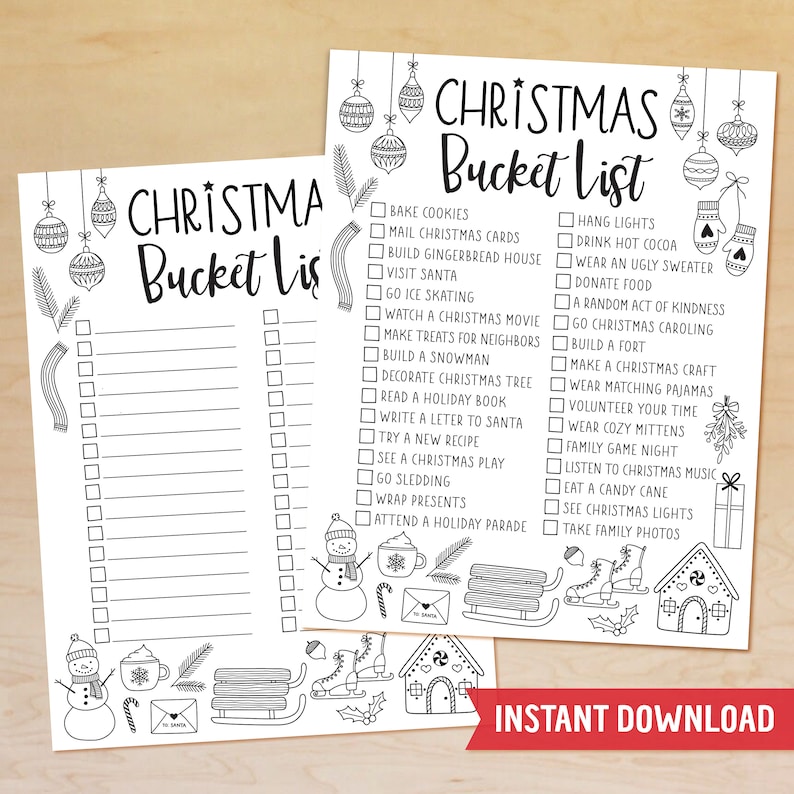 Christmas Bucket List Printable, Winter Bucket List Template, Christmas Activity Checklist, Family Fun To Do List, Holiday, Editable PDF image 1