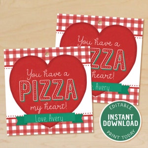 Etiquettes pizza Saint-Valentin, Vous avez une pizza mon coeur, Saint-Valentin en classe, cartes de la Saint-Valentin pour enfants, boîte à pizza, MODIFIABLE, téléchargement immédiat