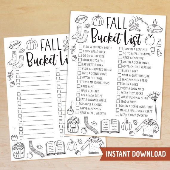 Fall Bucket List Printable, Autumn Bucket List Template, Editable Fall Bucket List, Autumn Activities Checklist, Fall To Do List, PDF