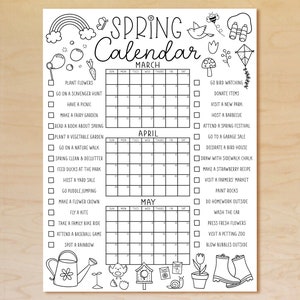 Printable Spring Calendar Poster, Spring Activities Calendar, Spring ...