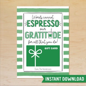 Porta-cartão-presente de café para impressão, presente de café para professor, palavras não podem expressar nossa gratidão, semana de valorização do professor, modelo editável