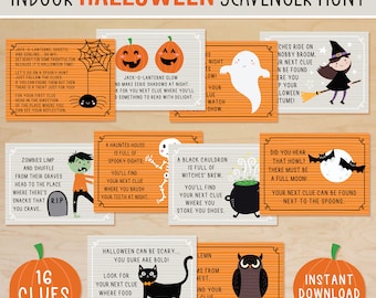 Halloween Scavenger Hunt for Kids, Indoor Halloween Treasure Hunt Clue Cards, Printable, Halloween Activity, Halloween Party Game