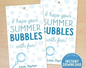 Hope Your Summer Bubbles With Fun, End of the Year Tag, Summer Break Gift Tags, Classroom Favor, Bubbles Tags, End of School, Printable