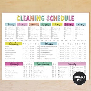 Bewerkbare sjabloon schoonmaakschema, schoonmaakplanner, ADHD-schoonmaaklijst, dagelijks wekelijks maandelijks jaarlijks takenschema, lijst huishoudelijke taken