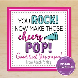 Cheerleader Good Luck Tags, Jubel-Konkurrenz-Tags, Team-Geschenkanhänger, Sie rocken jetzt, machen diese Cheers Pop, jubeln Team-Leg, EDITIERBARE PDF
