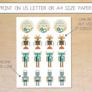Robot Cupcake Toppers Personalized, Robot Party Decor, Printable ...