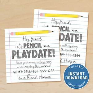 Editable Playdate Cards for Kids, Keep In Touch Cards, End of School, Summer Playdate, Kids Business Card, Contact Card, Instant Download