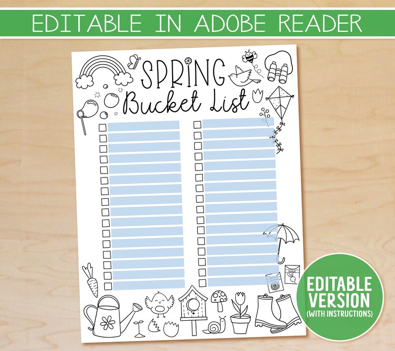 Spring Bucket List Printable Spring Checklist Template - Etsy
