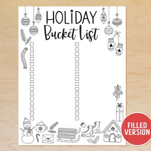 Holiday Bucket List Printable, Christmas Bucket List Template, Holiday ...
