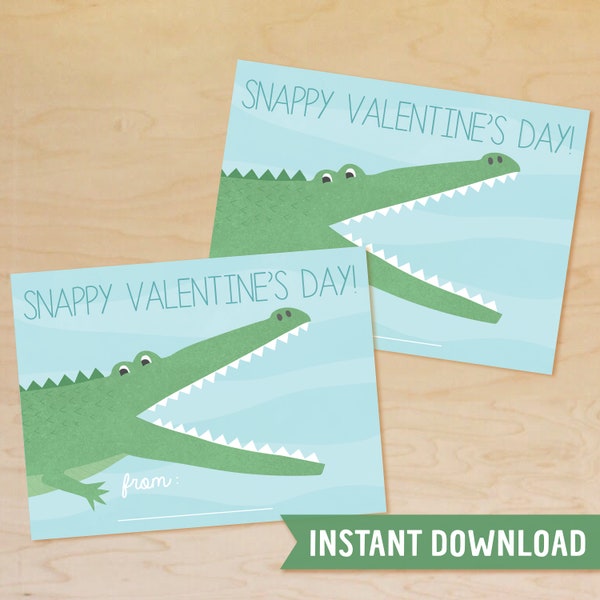 Crocodile Valentine INSTANT DOWNLOAD, Alligator Valentine, Classroom Valentines, Valentines for Boys, School Valentine, Valentine Cards