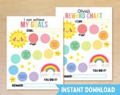 Kids Reward Chart Printable, Kids Goal Tracker, Rainbow Sticker Chart, Behavior Chart, Toddler Potty Chart, Preschool, Goal Chart, Editable