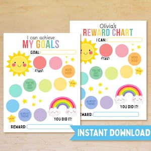 Kids Reward Chart Printable, Kids Goal Tracker, Rainbow Sticker Chart, Behavior Chart, Toddler Potty Chart, Preschool, Goal Chart, Editable