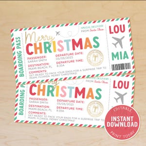 Christmas Boarding Pass Template, Plane Ticket Gift, Surprise Vacation Reveal, Christmas Surprise Trip, Editable, Instant Download