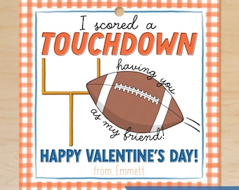 Voetbal Valentine-tags, voetbal Valentijnsdagkaarten, klas Valentine, touchdown, sport Valentine, BEWERKBAAR, Instant Download