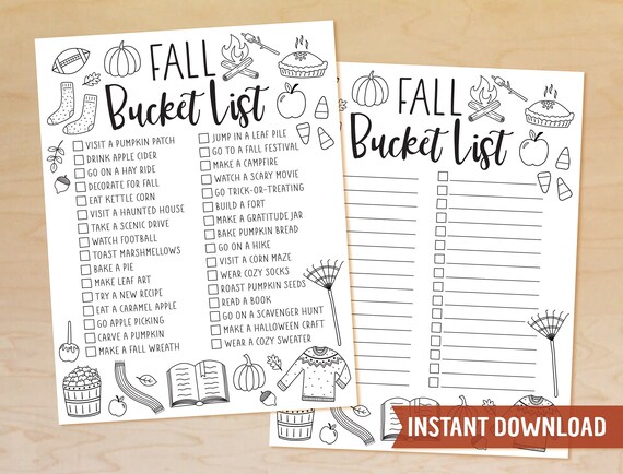 Fall Bucket List Printable Autumn Bucket List Template