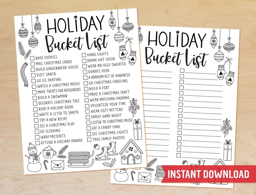 Holiday Bucket List Printable Christmas Bucket List Template Etsy