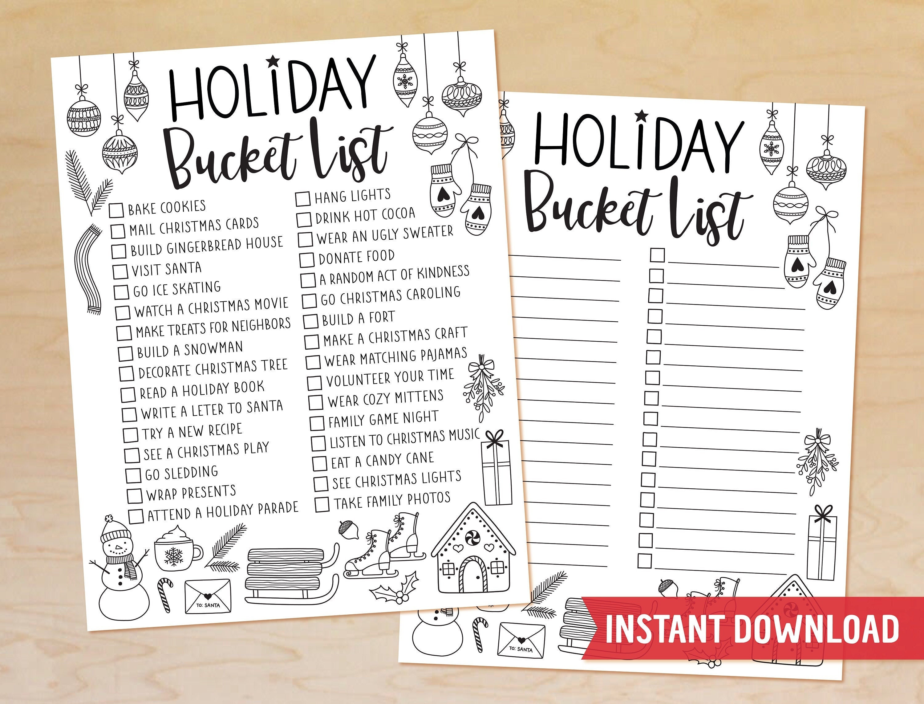 Holiday Bucket List Printable Christmas Bucket List Template - Etsy
