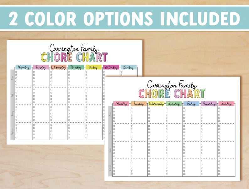 Editable Family Chore Chart, Printable Weekly Chore Chart, 3-6 People ...
