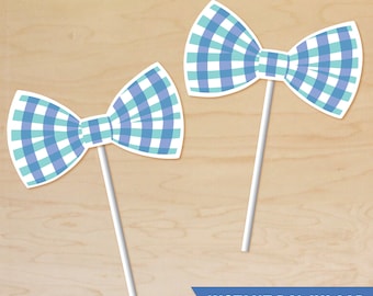 Bowtie Cupcake Toppers, Bow Tie Party Decor, Plaid Bow Tie, Printable Bow Tie Cupcake Toppers, Bowtie 1st Birthday, Bowtie Baby Shower Decor