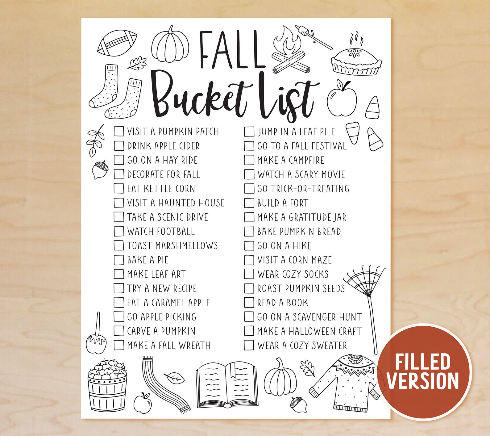 Fall Bucket List Printable Autumn Bucket List Template Etsy