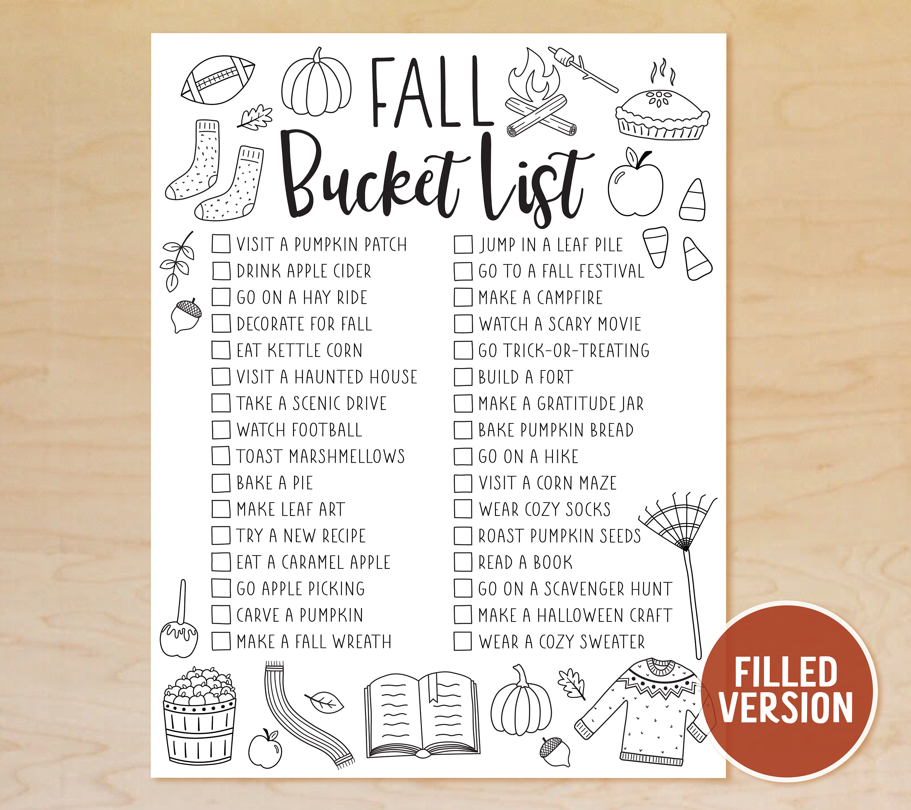 Fall Bucket List Printable Autumn Bucket List Template Etsy