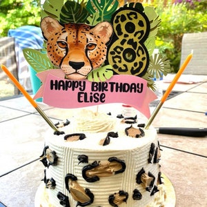 Jungle Cake Topper, Cheetah Cake Tooper, Jungle Birthday, Two wild birthday party, Jungle pink party decor