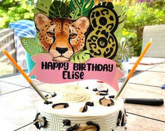 Jungle Cake Topper, Cheetah Cake Tooper, Jungle Birthday, Two wild birthday party, Jungle pink party decor