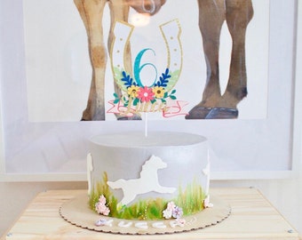 Equestrian Horseshoe Cake Topper: Cowgirl Birthday Party Decor