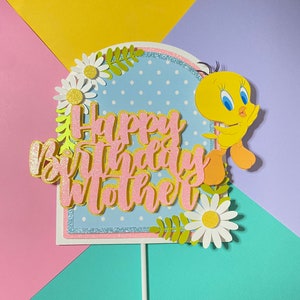 Spersonalizowane urodziny Tweety Bird, Looney Birthday, Topper na tort Tweety Bird, Toppery na tort Tweety, Impreza Tweety Bird, Urodziny w stylu lat 90.