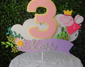 Personalized Peppa Pig Cake Topper, Peppa Pig Floral, Peppa Pig Cumpleanos, Peppa Pig Birthday, Floral Cake Topper