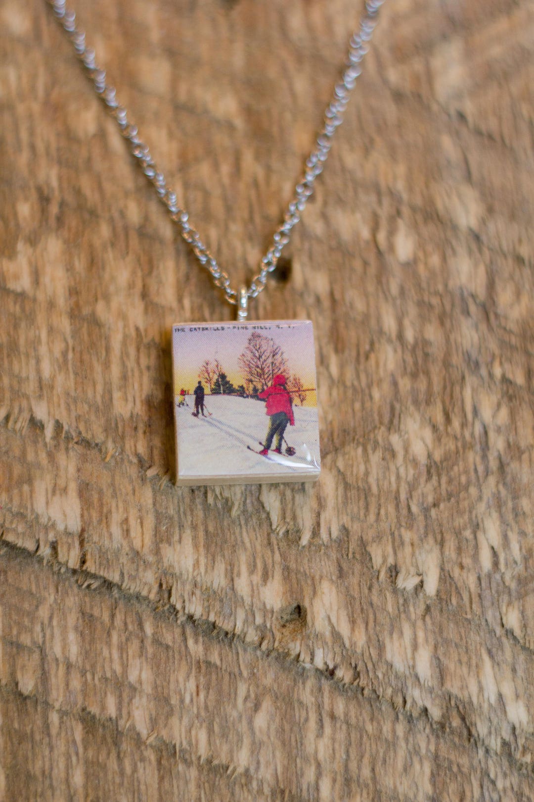 Vintage Ski Postcard Scrabble Tile Necklace Catskills, NJ - Etsy