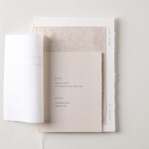 Layered Linen Wedding Invitation, torn edge, deckle edge, natural, minimalist, simple, linen, wedding invitation image 3